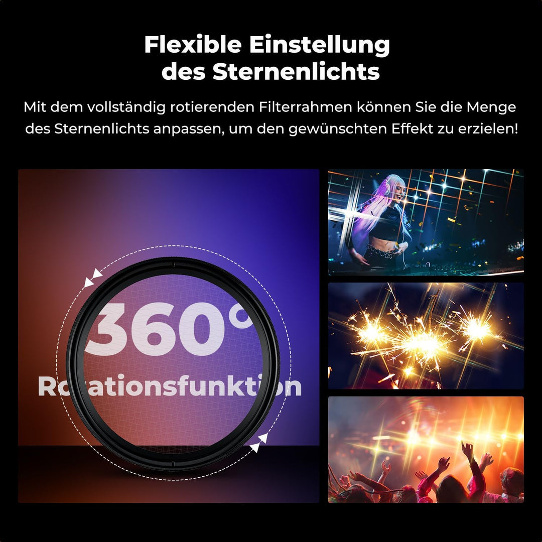 K&amp;F CONCEPT 55mm Variabler Kurzstrahl-Sternfilter 4&amp;8 Punkte Dezenter Glanz | HD Optisches Glas mit