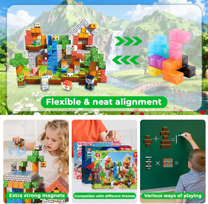 Goody King Magnetische Bausteine 300 Teile Set: Magnetbausteine Wald-Bibliothek Thema mit Tieren & S
