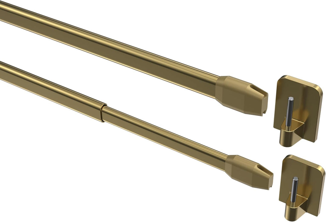Interdeco Vitragestangen mit Klebehaken/Scheibenstangen Messing farbig (2 Stück), ausziehbar 80-140