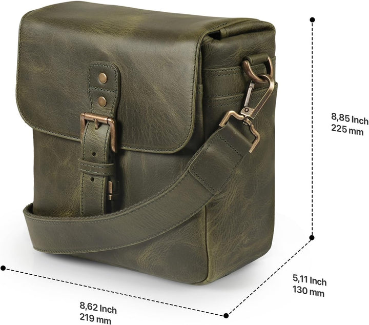 MegaGear MG1701 Torres Mini Kameratasche - Kuriertasche aus echtem Leder für Spiegellose, Sofortbild