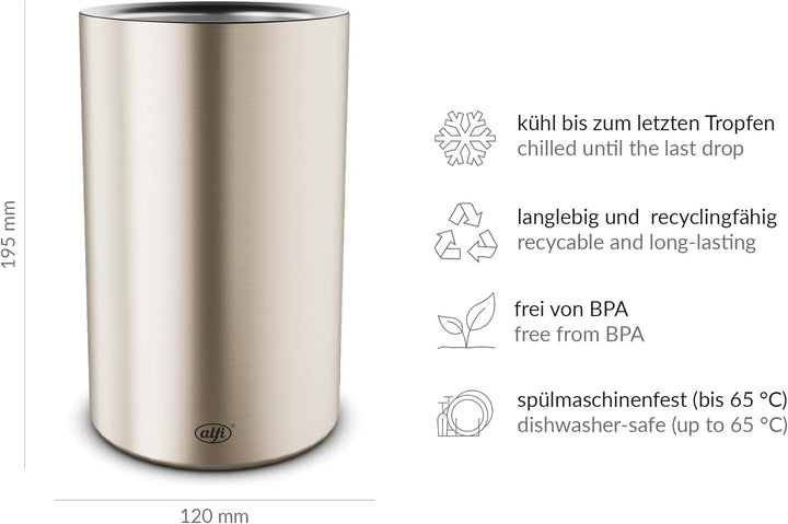 alfi VINO, champagne mat, Flaschenkühler aus Edelstahl für 0,70 bis 1l Flaschen, Weinkühler, Sektküh