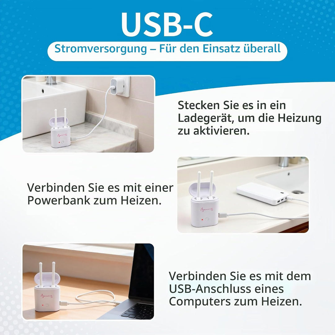 BEAUTY7 USB Ohren - &amp; Nasenhaar Wachs Set Mini Wachswärmer USB-C Anschluss inkl. vorbereiteten 26 Wa