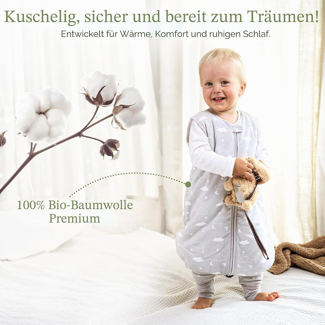 Mama Cheetah Baby Schlafsack mit Füsse 1.0 TOG, Ganzjahres Schlafsack, Bio-Baumwolle Baby Schlafsäck