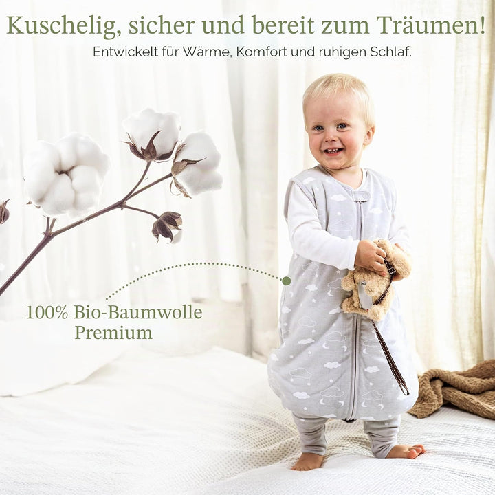 Mama Cheetah Baby Schlafsack mit Füsse 1.0 TOG, Ganzjahres Schlafsack, Bio-Baumwolle Baby Schlafsäck