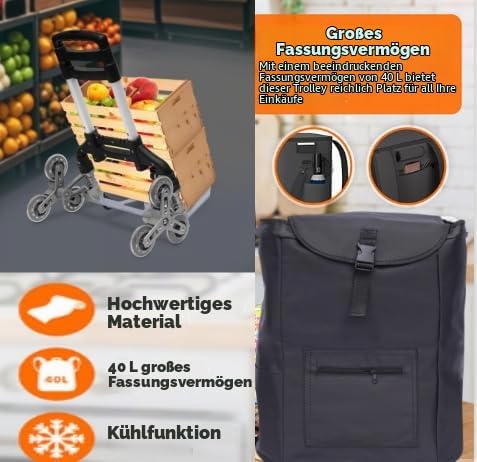 Einkaufstrolley Treppensteiger Sackkarre Bis 75KG, Treppensackkarre Klappbar Extra Langer Teleskopgr