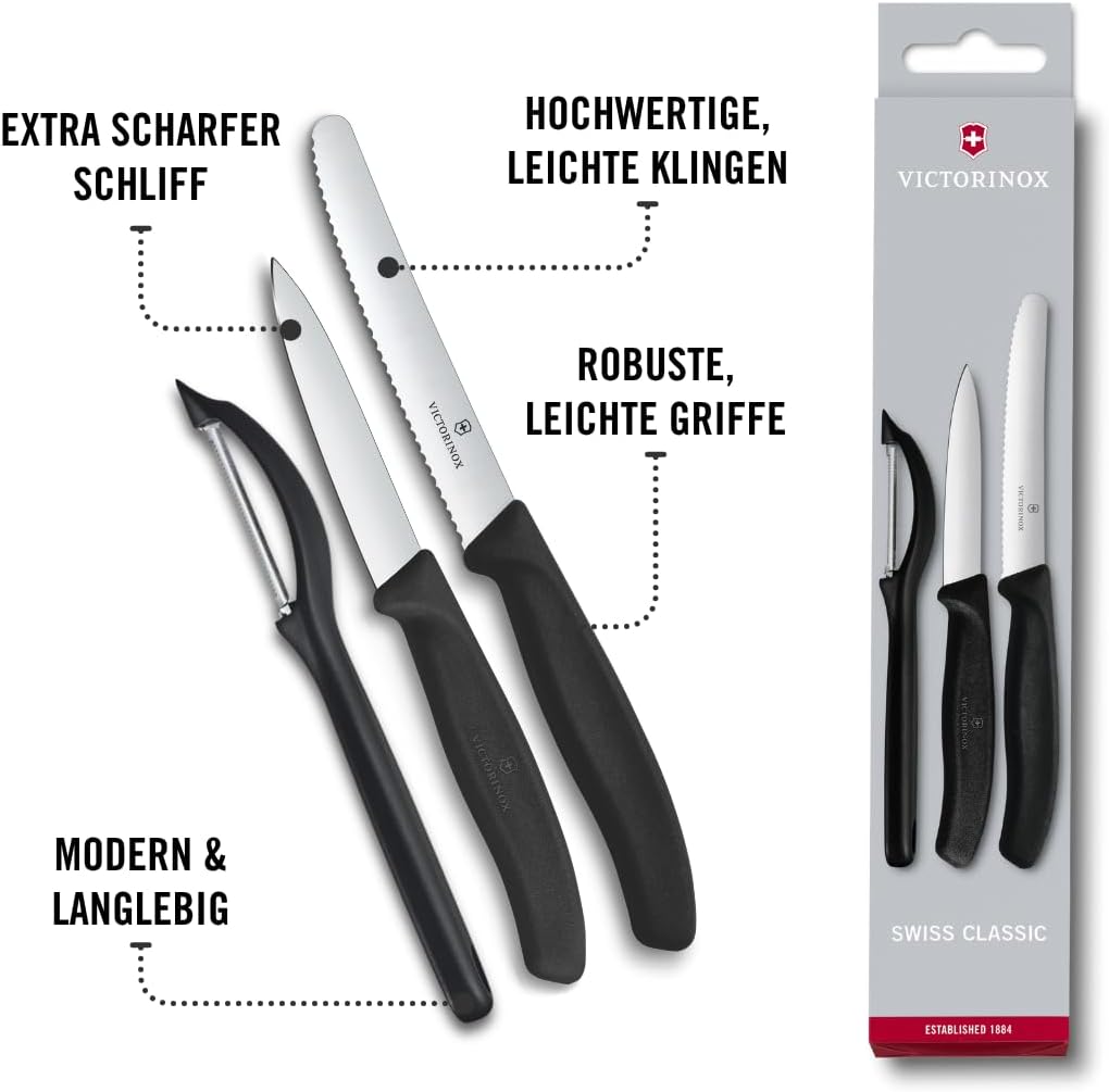 Victorinox, Swiss Classic, Profi Gemüsemesser-Set mit Schäler, 3-teilig, , Robuster Kunststoffgriff,