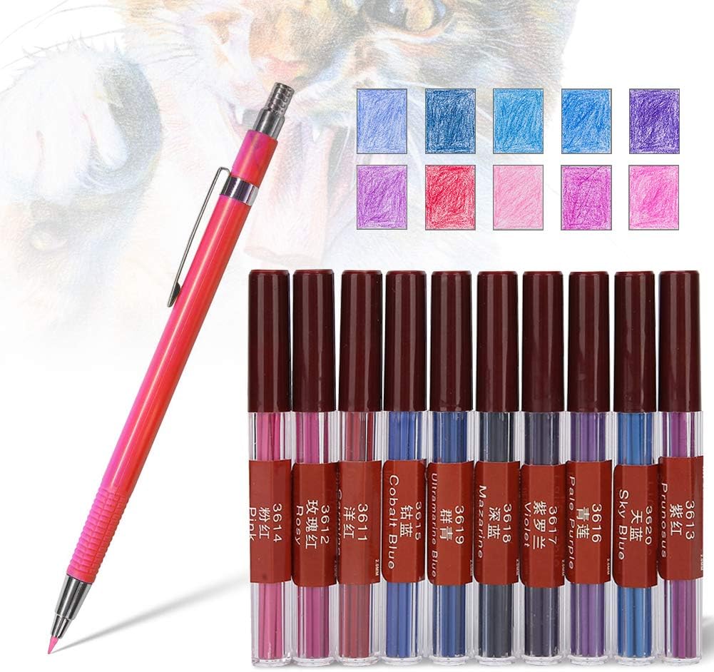 2,0 mm farbige Mine, 10 verschiedene farbige Bleistiftmine, fett und 90 mm hoch, mechanische automat