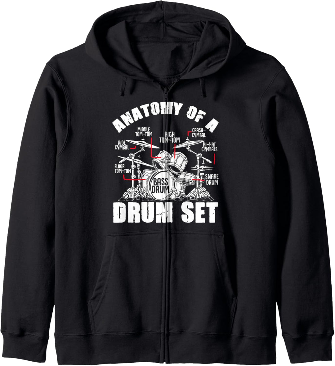 Anatomy Of A Drum Set Drummer Musician Drumsticks Kapuzenjacke