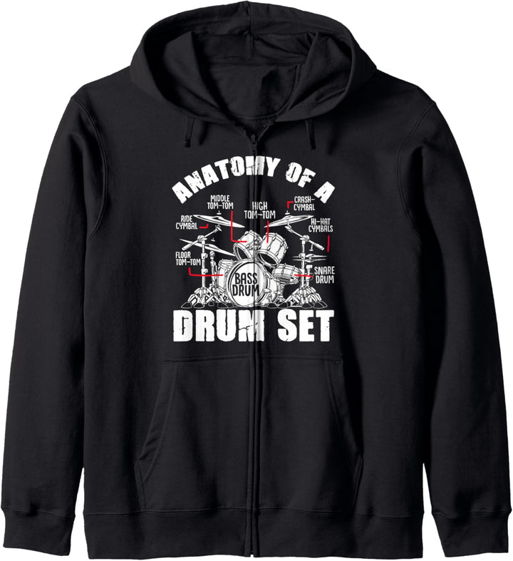 Anatomy Of A Drum Set Drummer Musician Drumsticks Kapuzenjacke