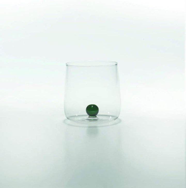 Zafferano Bilia Glasbecher - Handgemachtes Transparent Glas, Verziert mit bunter Glaskugel im Innere