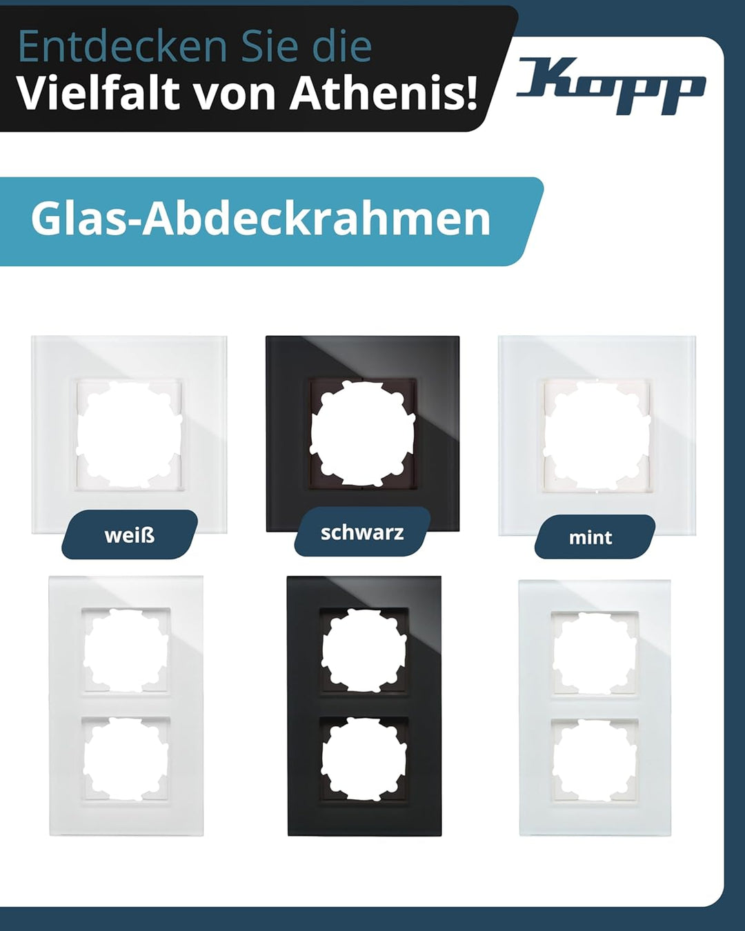 Kopp 405405011 2-Fach Echtglas-Rahmen schwarz Abdeckrahmen, Glas Schwarz 2-fach Schwarz, 2-fach Schw