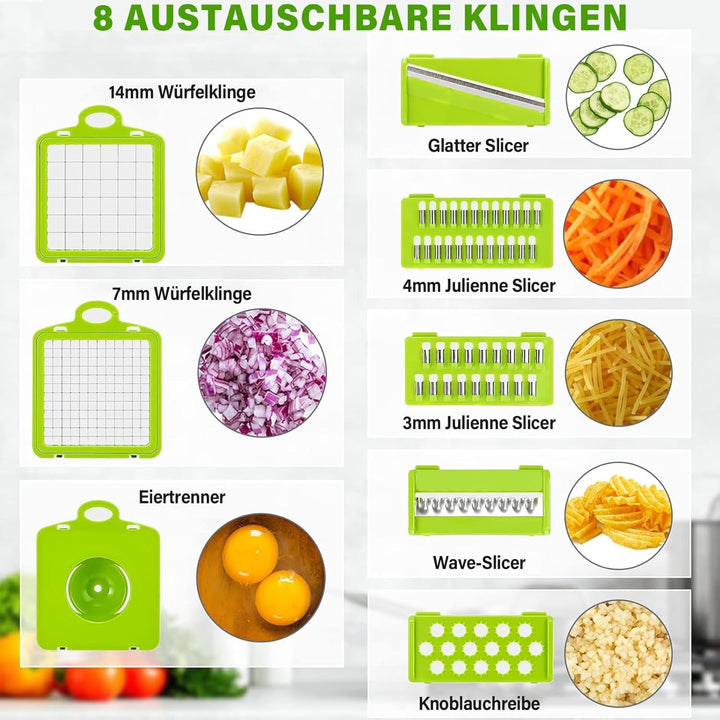 16 In 1 Gemüseschneider, Gemüse Schneider, Mandoline Gemüsehobel, Würfelschneider mit 7 Austauschbar