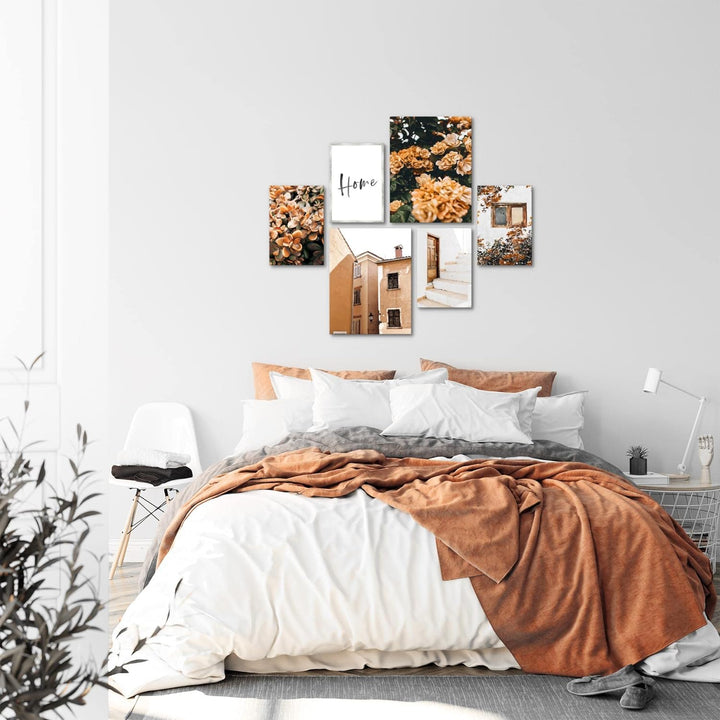 Novart Bilder Set - AUFHÄNGFERTIG - KEIN EXTRA RAHMEN BENÖTIGT - Home Blumen Modern Orange - Wohnzim
