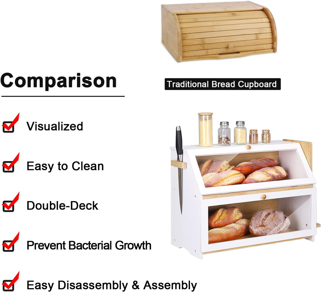 Leader Accessories Bambus Brotkasten 2 Etagen Brotbehälter mit Brotschneidebrett lebensmittelecht Br