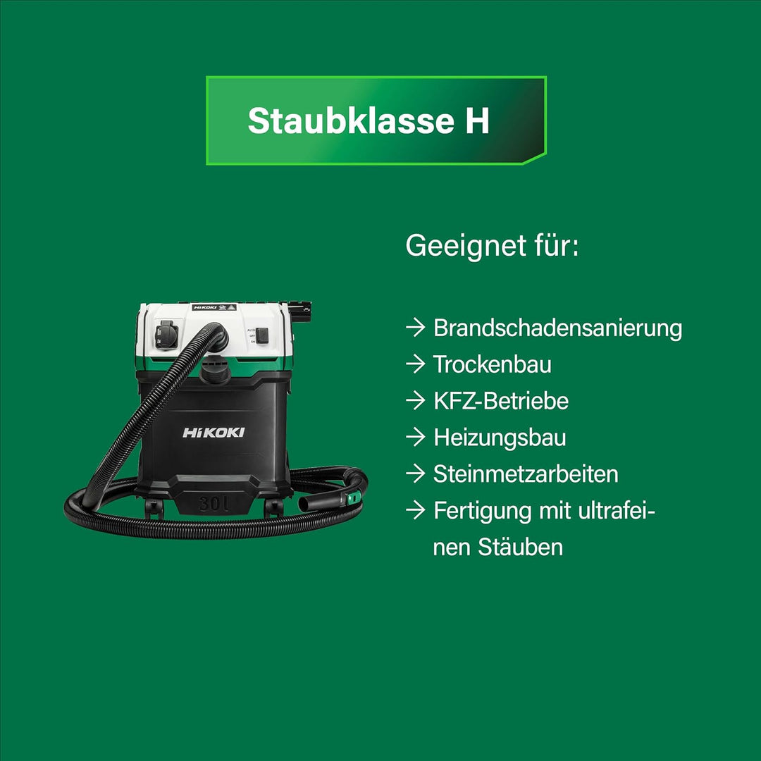 Hikoki Nass- und Trockensauger - 1200 W, 30 L, H-Klasse, Kompakt und Leicht, Manuelle Filterreinigun