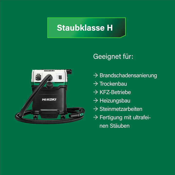 Hikoki Nass- und Trockensauger - 1200 W, 30 L, H-Klasse, Kompakt und Leicht, Manuelle Filterreinigun
