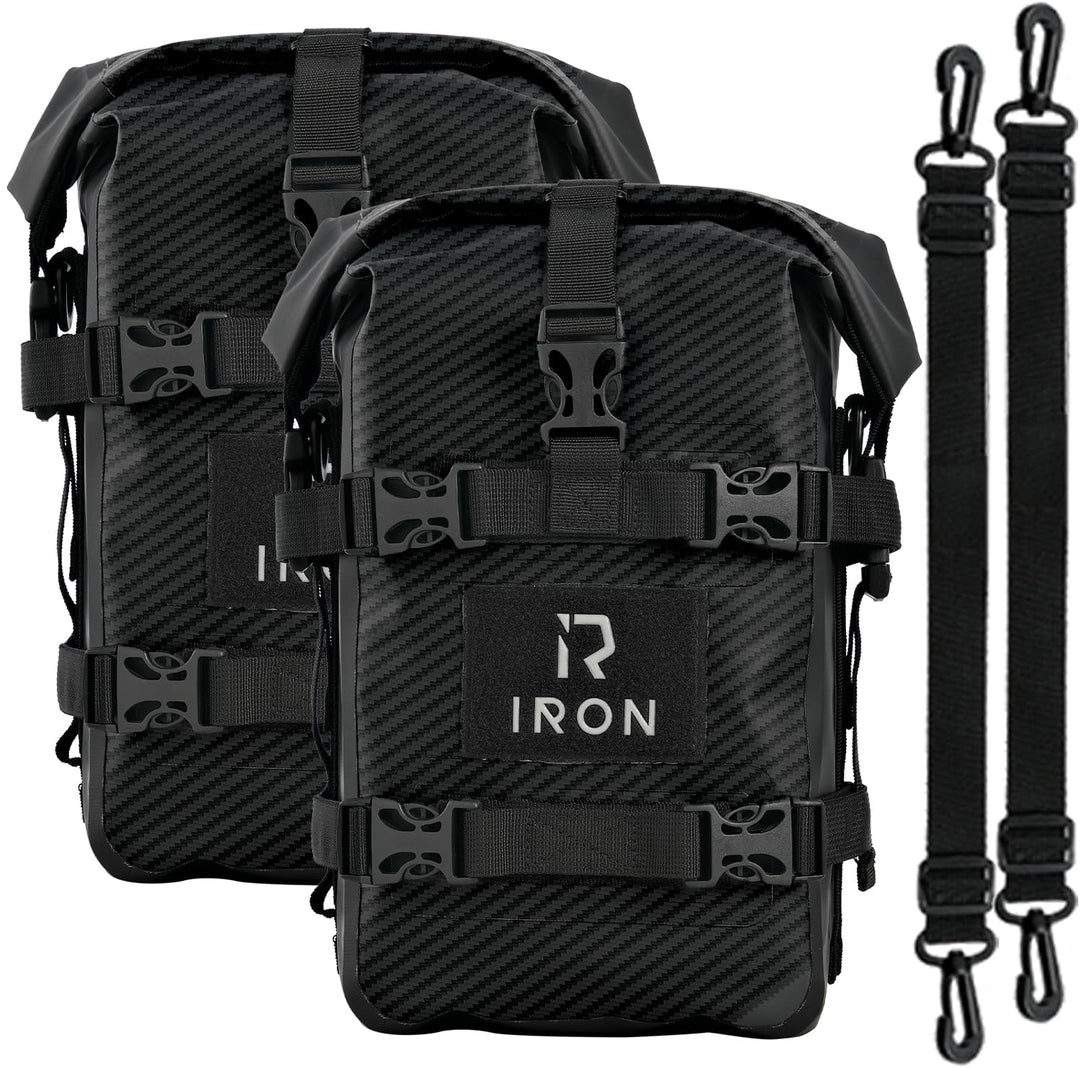 RIDEIRON Sturzbügeltaschen Motorrad – 2×5L wasserdichte Crash Bar Bags aus 500D PVC, robuste Univers