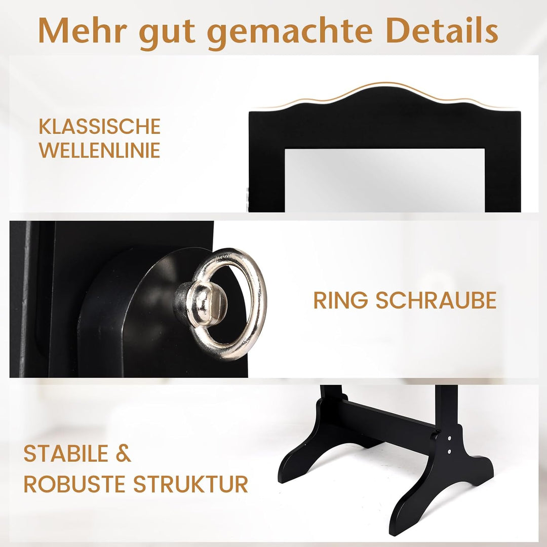 COSTWAY Schmuckschrank, Schmuckregal abschliessbar, Schmuck Spiegelschrank mit Ganzkörperspiegel für