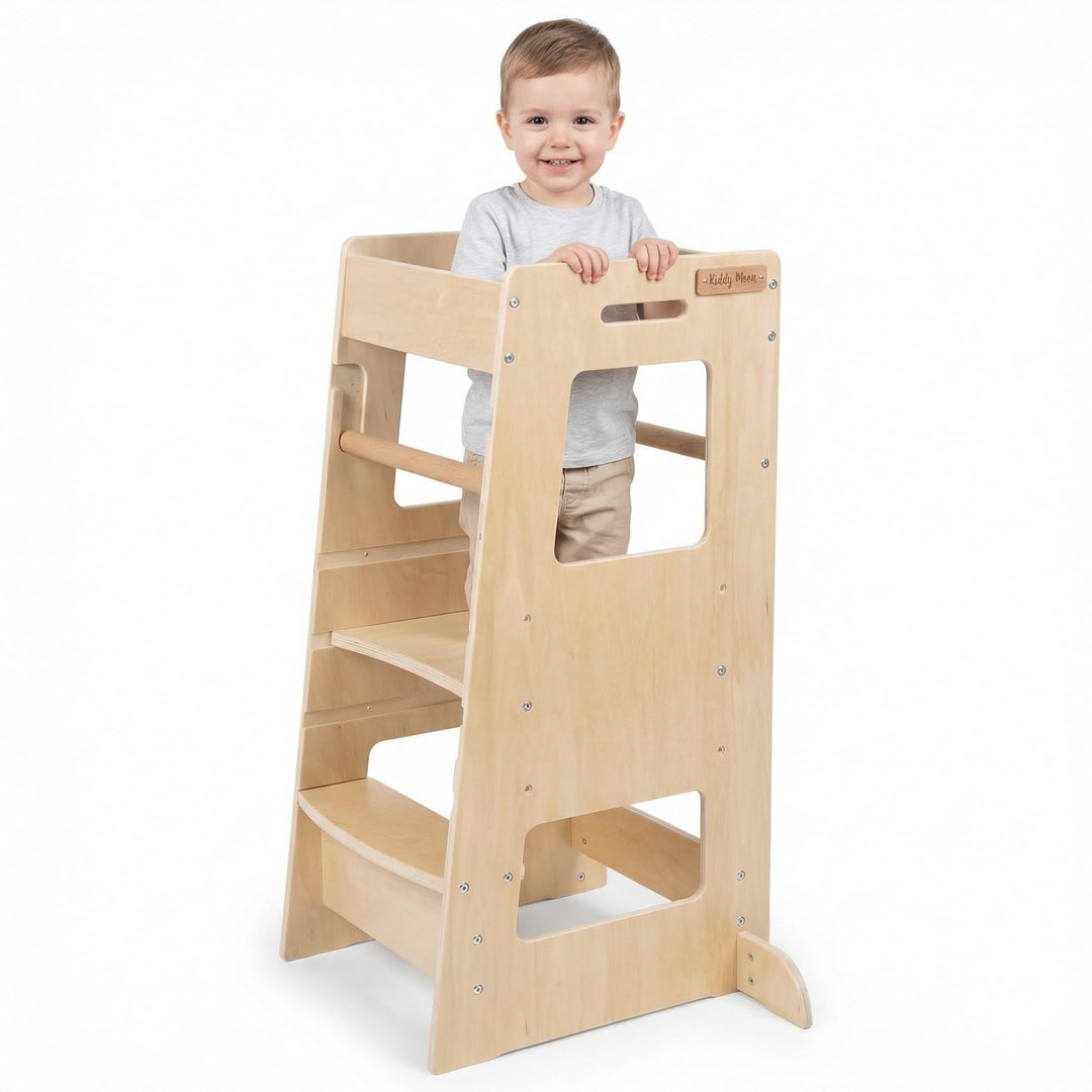 KiddyMoon Lernturm Für Kinder Ab 1 Jahr, Anti Kipp Schutz, Höhenverstellbar (3-Stufiger), Montessori