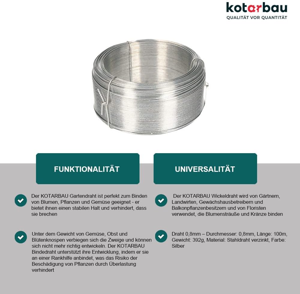 KOTARBAU® Gartendraht 0,8 mm 100m Pflanzendraht Basteldraht Bindedraht Spanndraht Zaundraht zum Bind