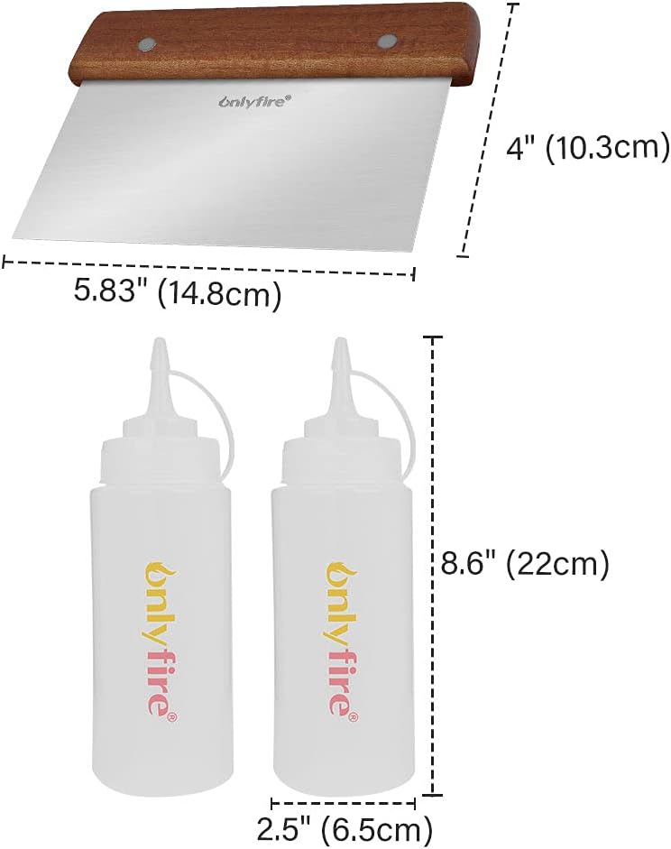 Onlyfire Grillspachtel Plancha Kit aus Edelstahl für Grillplatte, enthält: 2X Pfannenwender, 1x Spac