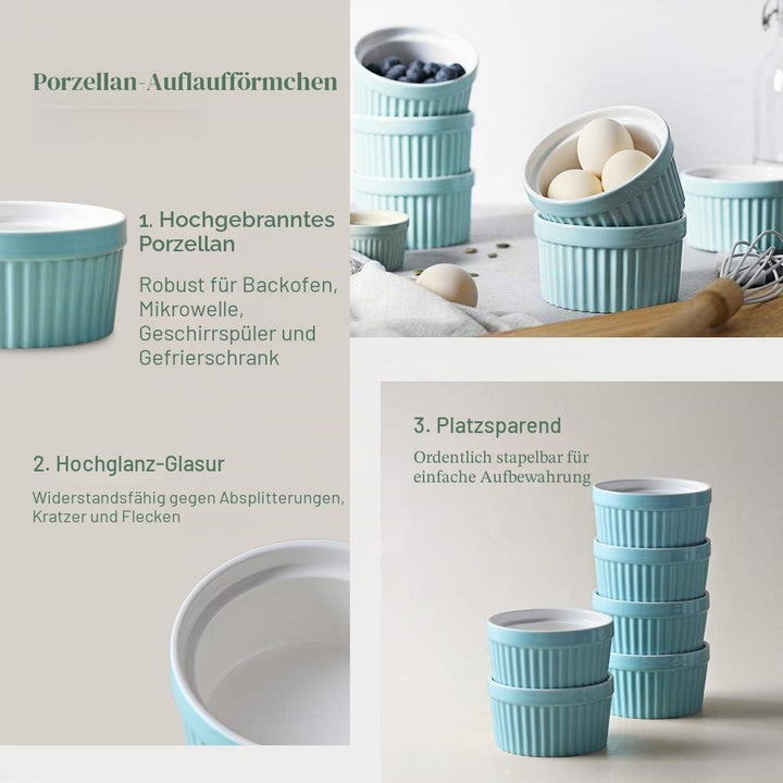 DOWAN Creme Brulee Schälchen Set, 6X 235ml Antihaft Souffle Förmchen Backofenfest, Porzellan Ramekin