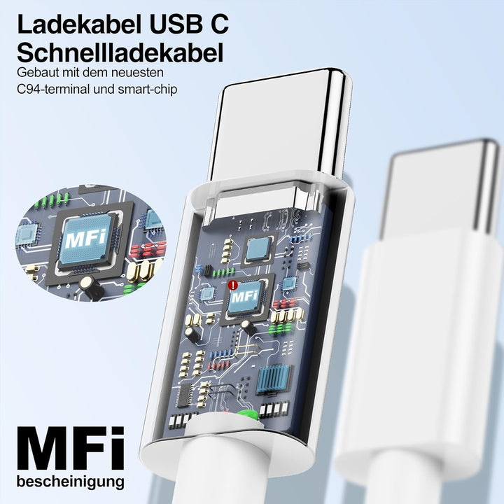 45W USB C Ladegerät, 2Pack Ladekabel USB C 2M Original mit Netzteil für Apple iPhone 17 16e 15/17 16