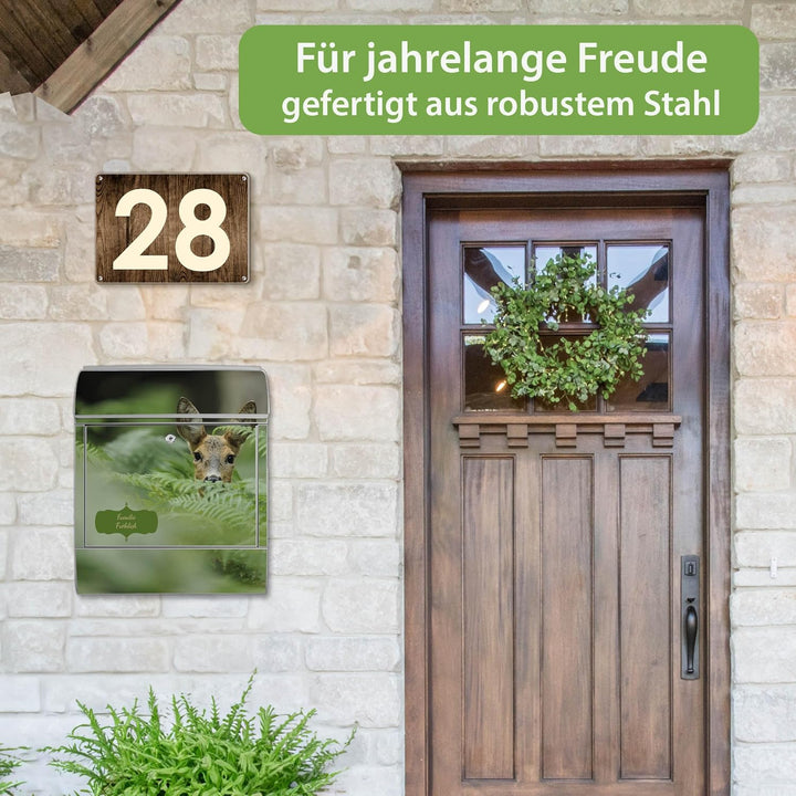 banjado® Design Briefkasten personalisiert mit Motiv REH 39x47x14cm & 2 Schlüssel/Briefkasten Stahl