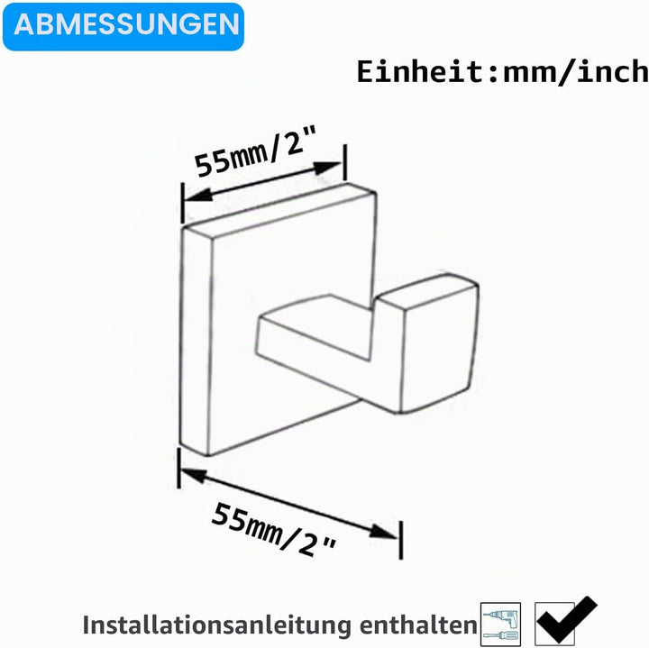 Kelelife 2 Stk. Handtuchhaken Chrom, Badhaken aus Edelstahl für ein Handtuch, Bademantel, Kleiderhak