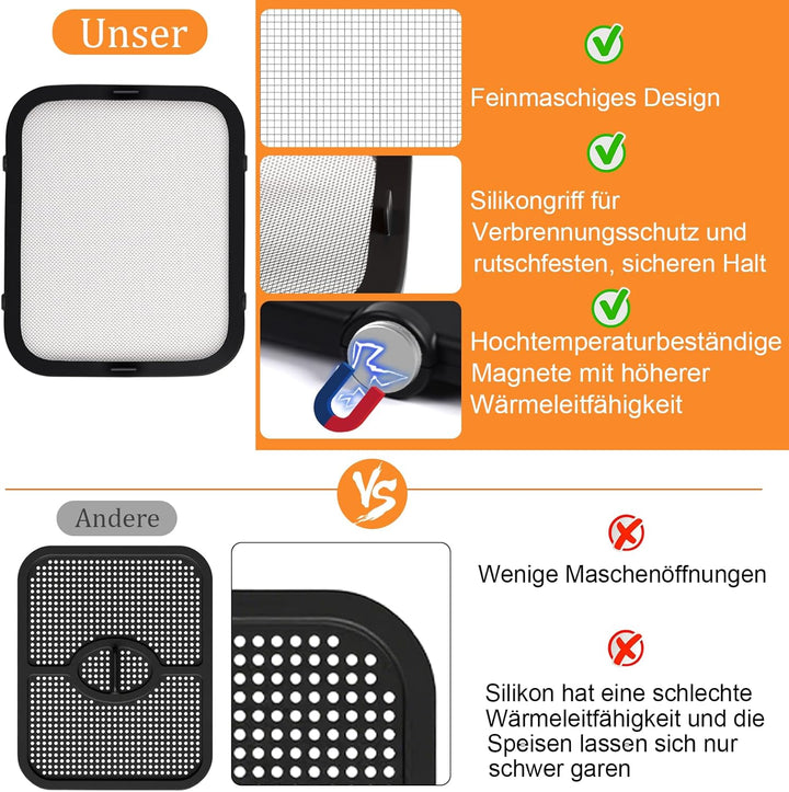 Edelstahl-Spritzschutz: 2 Stück Magnetischer Feinmaschiger Fettspritzschutz, Heissluftfritteuse Zube