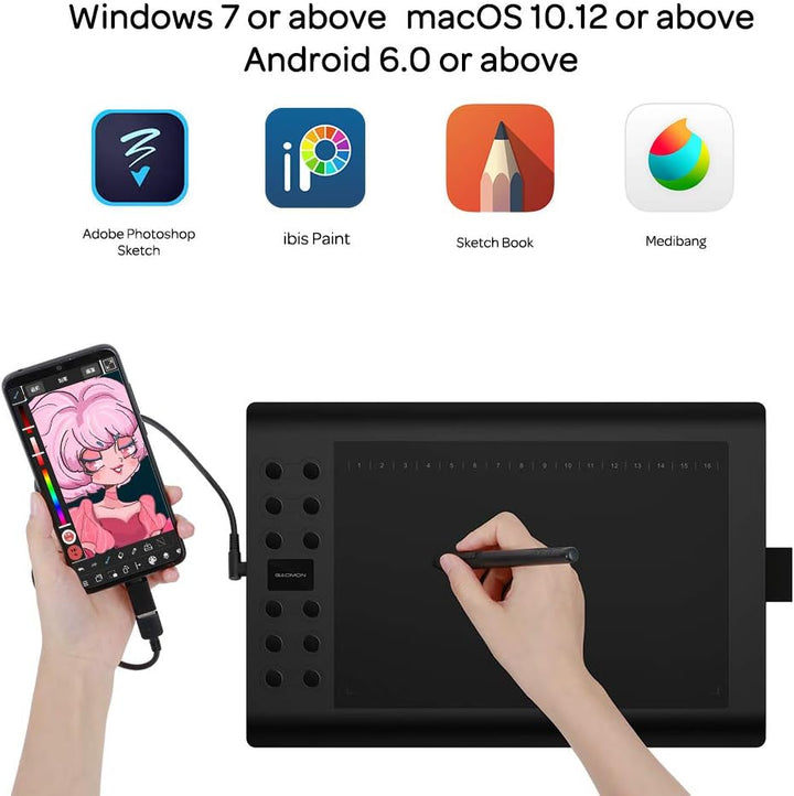 GAOMON M106K PRO Grafiktablett zum Zeichnen & zur Fotobearbeitung mit 8192 Druckstufen Battrielosem