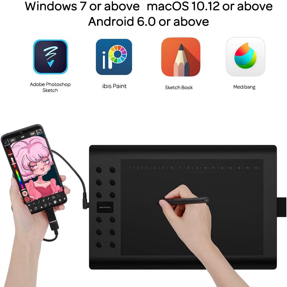GAOMON M106K PRO Grafiktablett zum Zeichnen & zur Fotobearbeitung mit 8192 Druckstufen Battrielosem