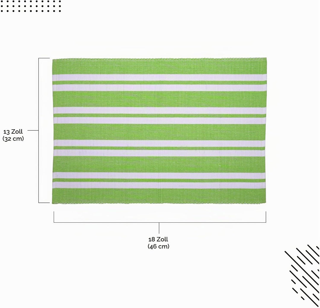 Encasa XO Platzsets Esstisch Set von 6 | Franca Lime Stripes | Fein gerippte Baumwoll-Tischunterlage