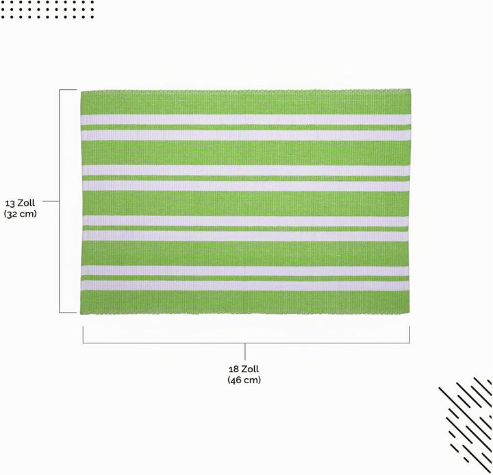 Encasa XO Platzsets Esstisch Set von 6 | Franca Lime Stripes | Fein gerippte Baumwoll-Tischunterlage