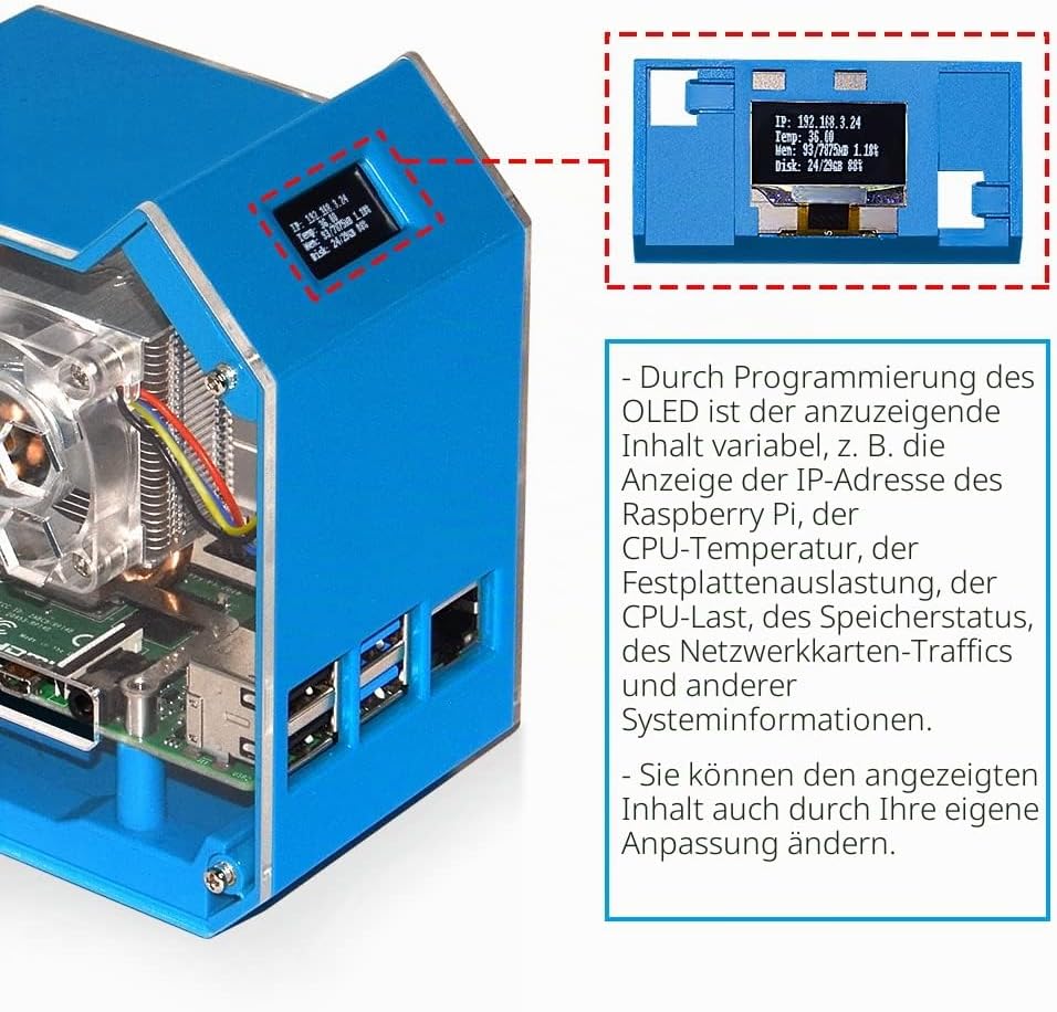 GeeekPi Raspberry Pi Mini Tower Kit,Raspberry Pi 4 Gehäuse mit Ice Tower Kühler, 0.96" OLED Display,