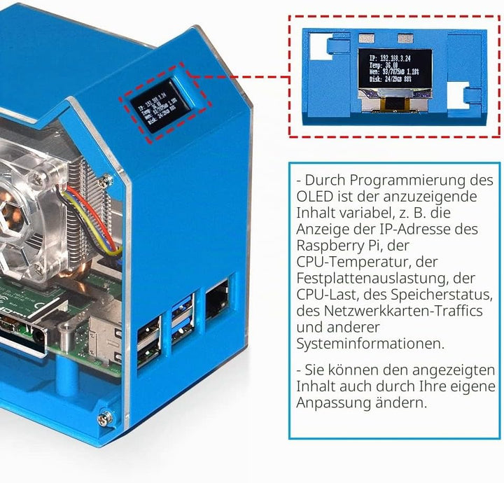 GeeekPi Raspberry Pi Mini Tower Kit,Raspberry Pi 4 Gehäuse mit Ice Tower Kühler, 0.96" OLED Display,