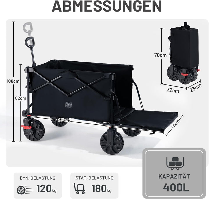 TIMBER RIDGE Bollerwagen Faltbar 400L Extra Lang mit Heckklappe und Bremsen | Strandwagen Klappbar 1