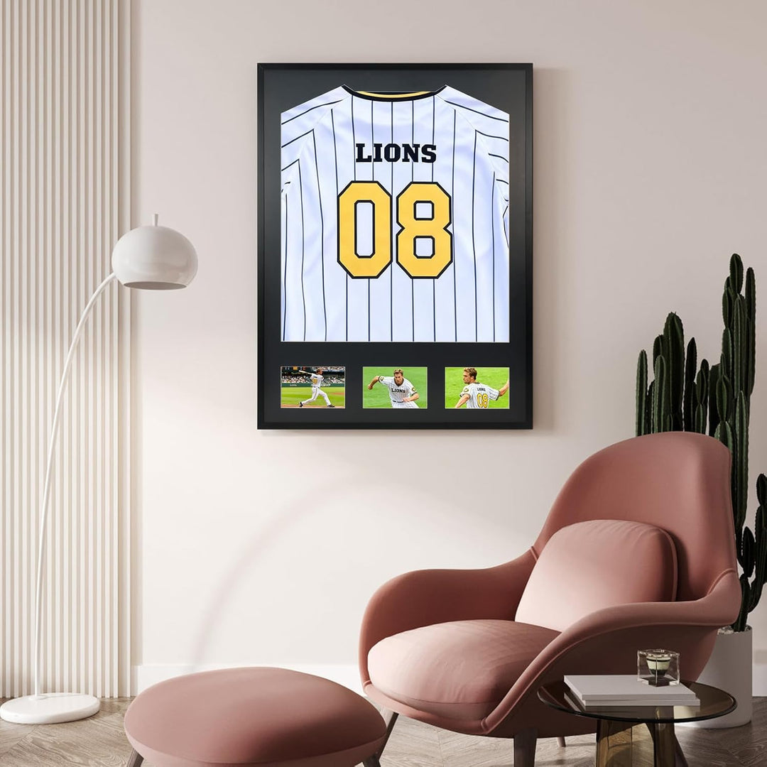 Giftgarden Trikotrahmen 60x80 cm Schwarz - 3D Objektrahmen für Trikots & Memorabilia - Trikot Bilder