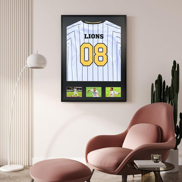 Giftgarden Trikotrahmen 60x80 cm Schwarz - 3D Objektrahmen für Trikots & Memorabilia - Trikot Bilder
