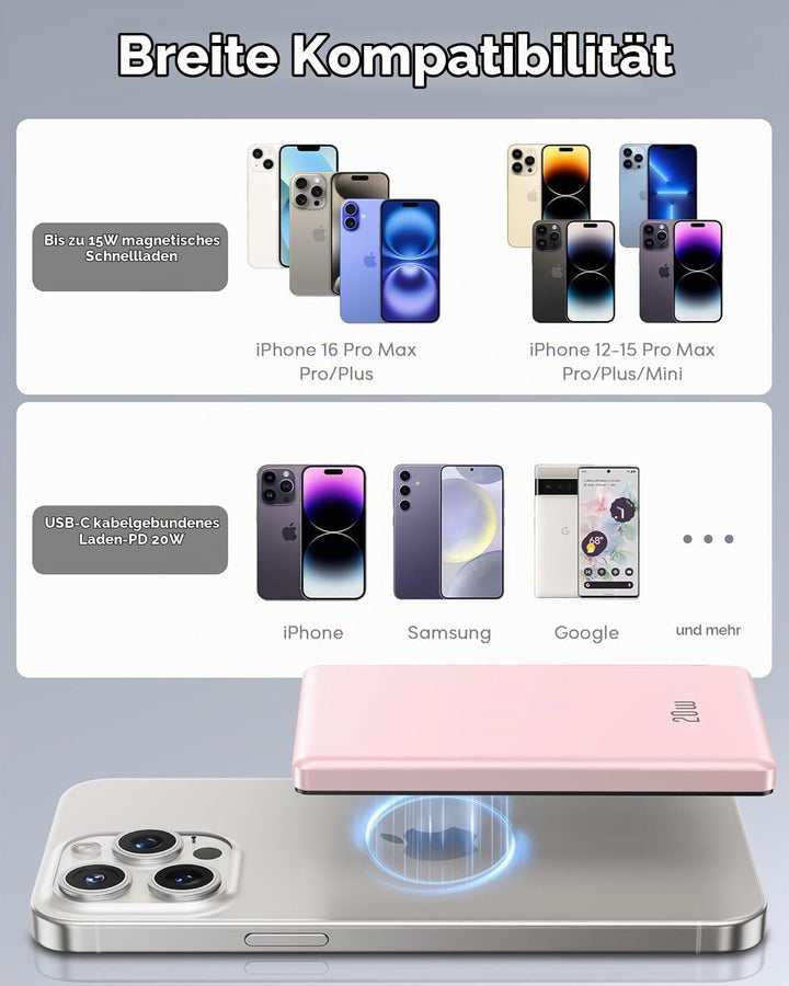 New iPhone Powerbank für Magsafe, Ultra Slim Magnetische Power Bank 5000mAh | Ultradünn &amp; leicht,