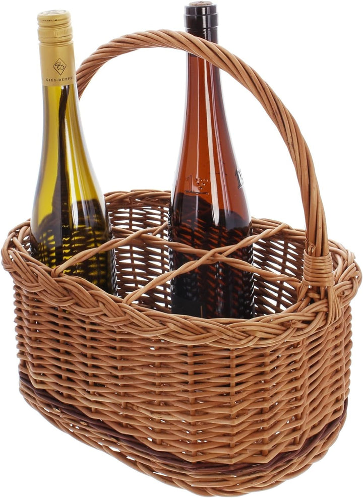 Dekoleidenschaft Flaschenkorb aus Weide “Rustico” für 6 Flaschen, Transportkorb, Flaschenträger, Fla