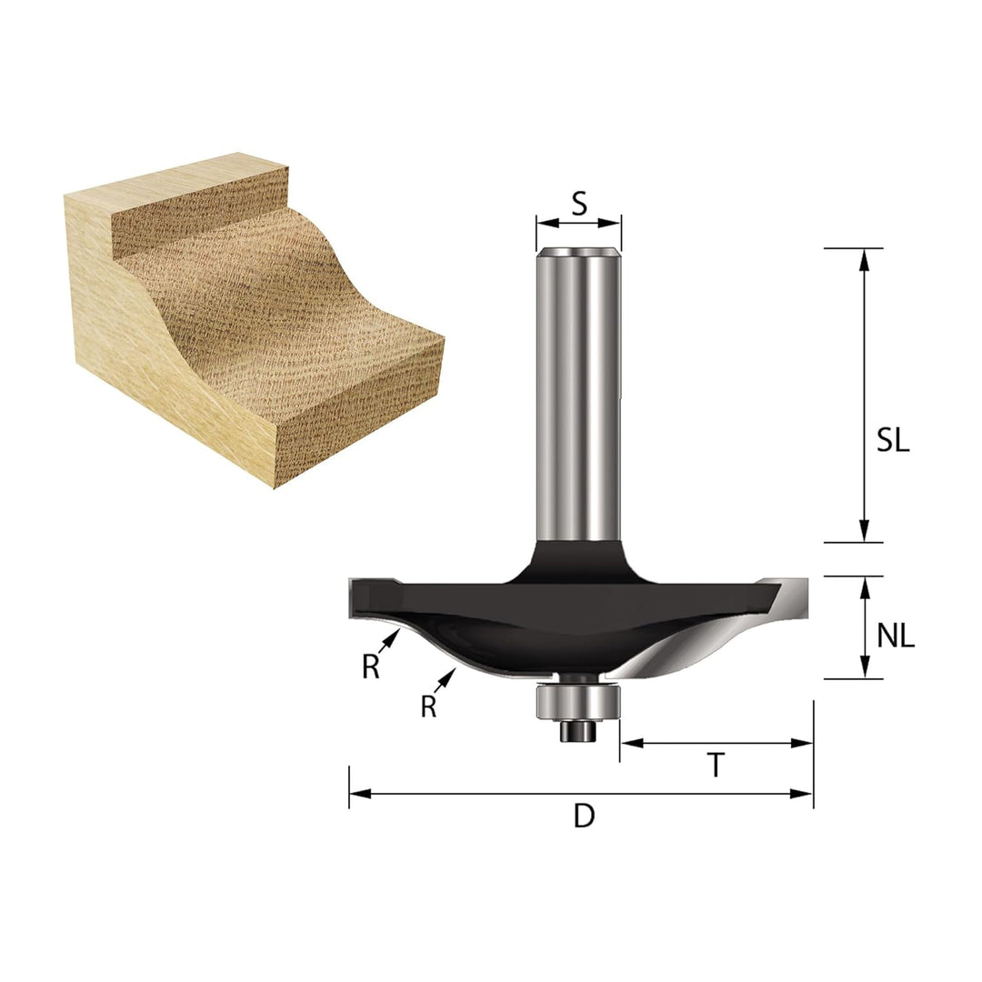 ENT 17190 Abplattfräser Karnisprofil HW, Schaft (S) 8 mm, Durchmesser (D) 50,8 mm, NL 12,7 mm, R 9,5