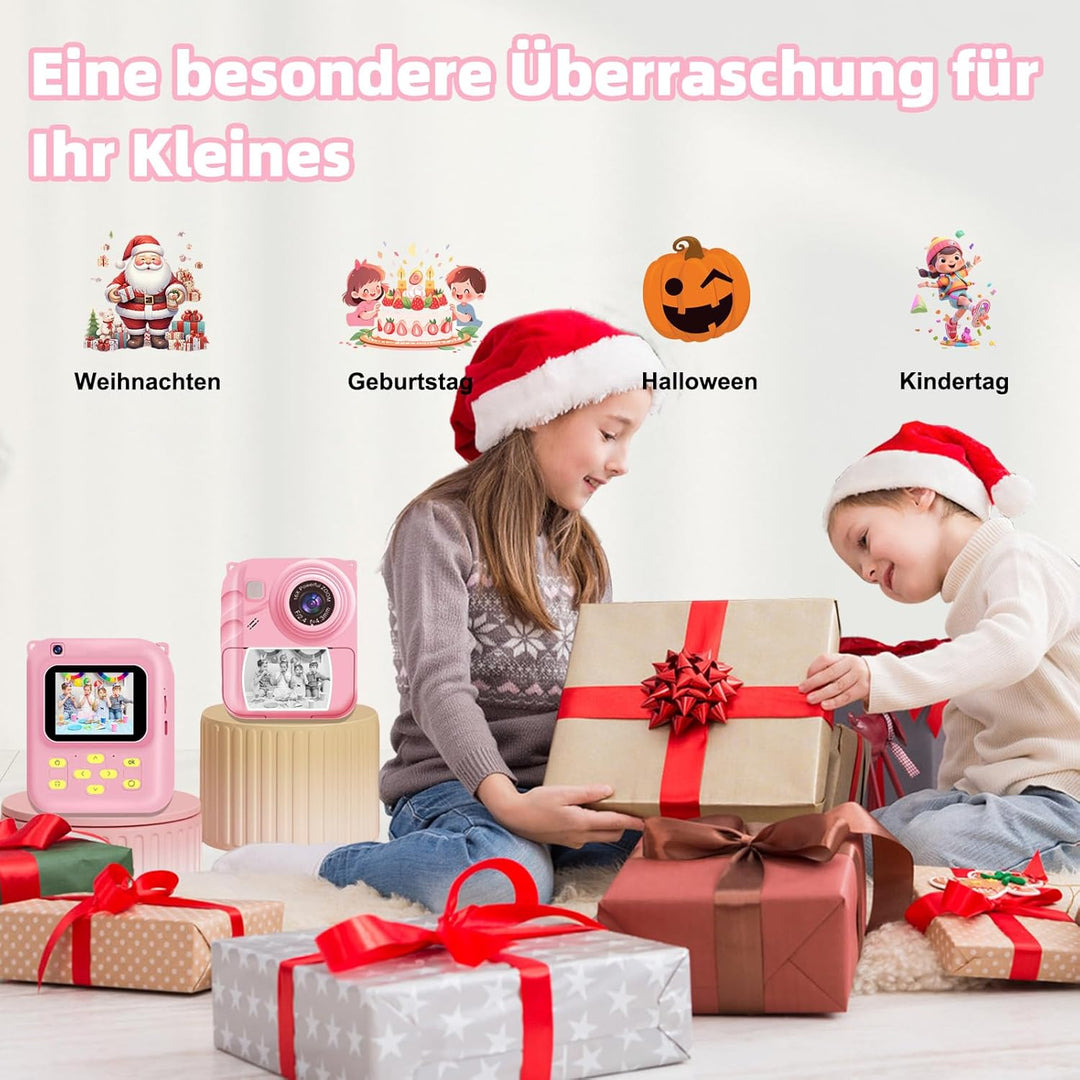 Kinder Sofortbildkamera 1080P, Digitalkamera für Kinder mit Sofortdruck, 32GB Speicherkarte & 3 Druc