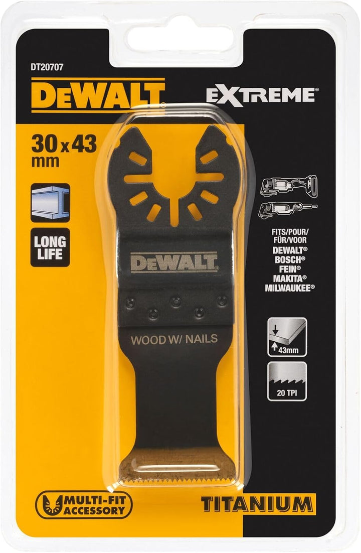 DeWalt Titan Sägeblatt DT20707-QZ | 43x31 mm | sägt Holz, Holz mit Nägeln, Kunststoffe und Gipskarto