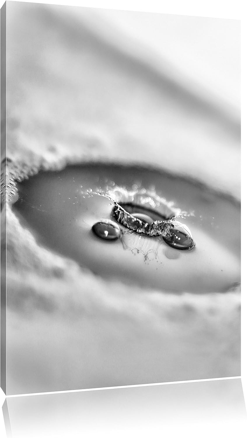 Pixxprint Wassertropfen fällt in Schaum / 100x70cm Leinwandbild bespannt auf Holzrahmen/Wandbild Kun