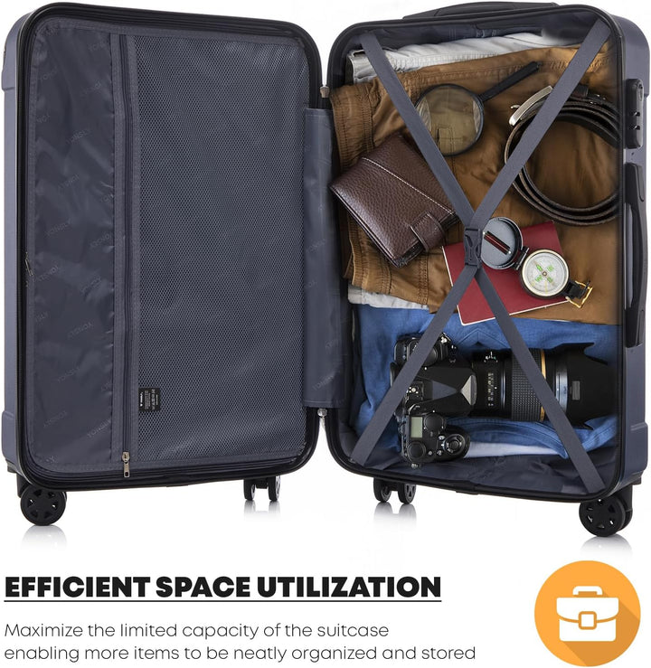 Koffer Suitcase M Dunkelblau, Trolley Reisekoffer, Rollkoffer Handgepäck, Kabinenkoffer mit 4 Rollen