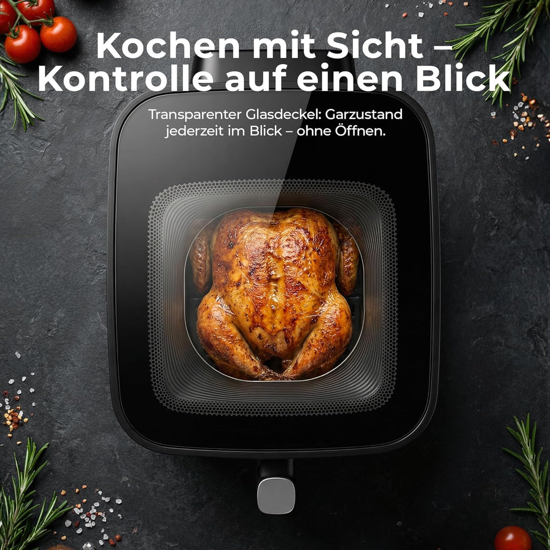 Balter Heissluftfritteuse Airfryer, 6,5 L, Friteuse Heissluftfritteuse XXL mit Sichtfenster, 12 Prog