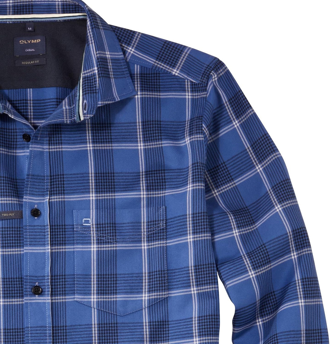 OLYMP Herren Freizeithemd Langarm Casual,Kariert,Regular fit,Kent-Kragen L Marine 18, L Marine 18