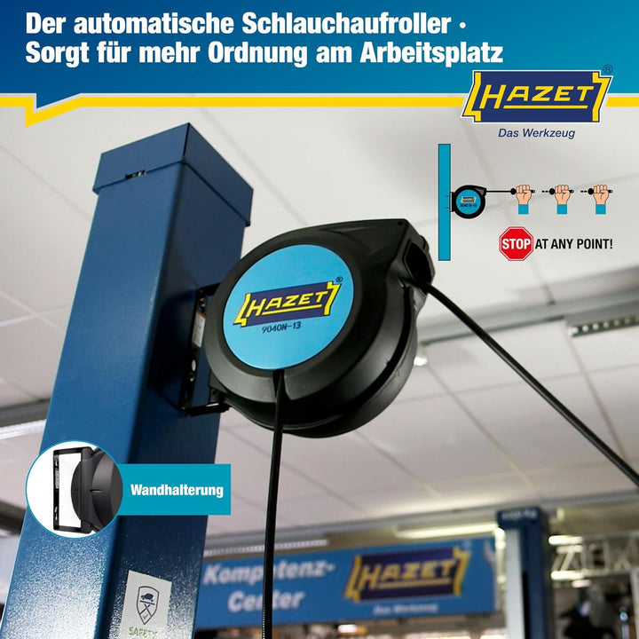 HAZET Schlauchtrommel 9040N-13 | Schlauch-Länge 15 m, Innendurchmesser: 13 mm, Druck: 20 bar für Dru