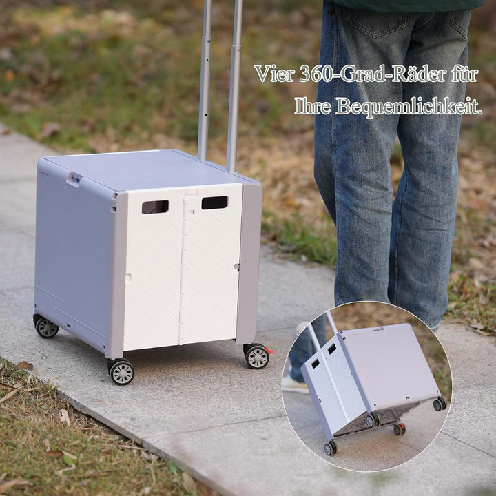 Einkaufstrolley mit Rollen Klappbar, Einkaufskorb mit Deckel und neigbarer Teleskopgriff, Multifunkt